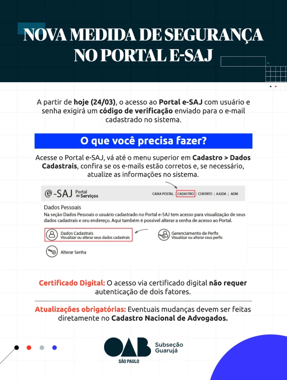 Nova Medida de Segurança no portal E-SAJ