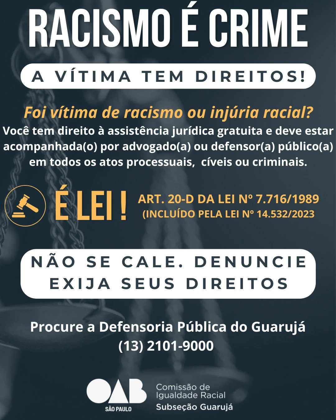 Racismo é crime. Denunciar é um direito e você não está sozinho.